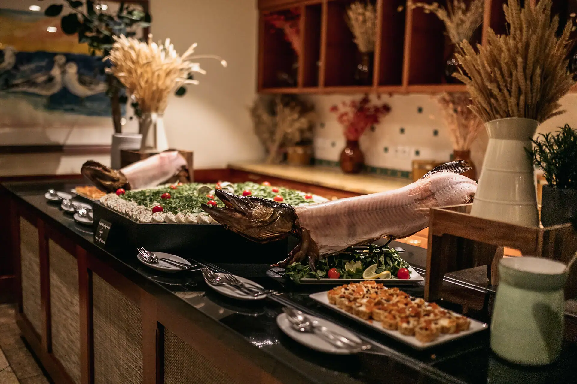 Silvester im aja Strandhotel Bansin Festliches Buffet hergerichtet auf einer Theke