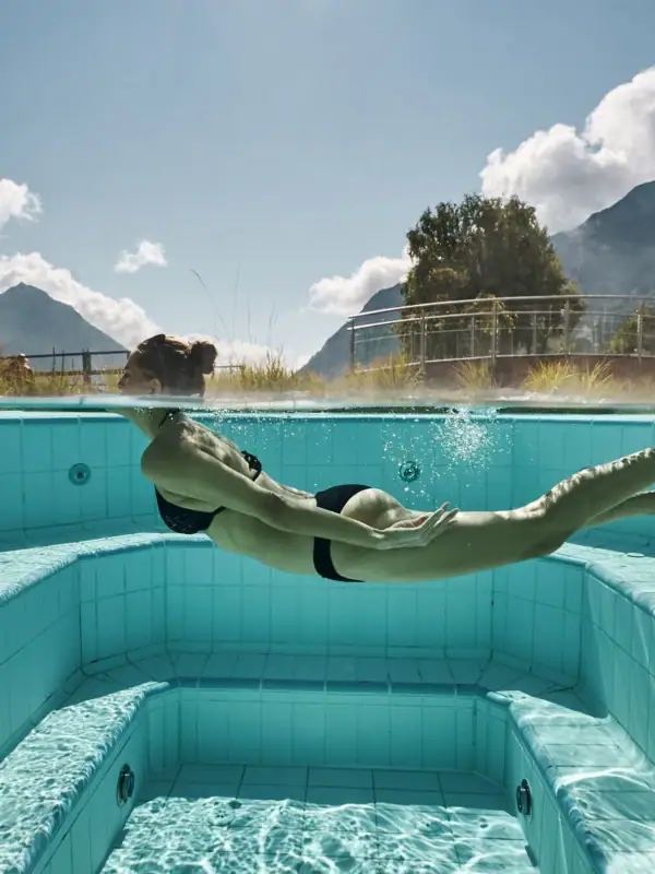 Schwimmen Eine Frau schwimmt in einem Pool.