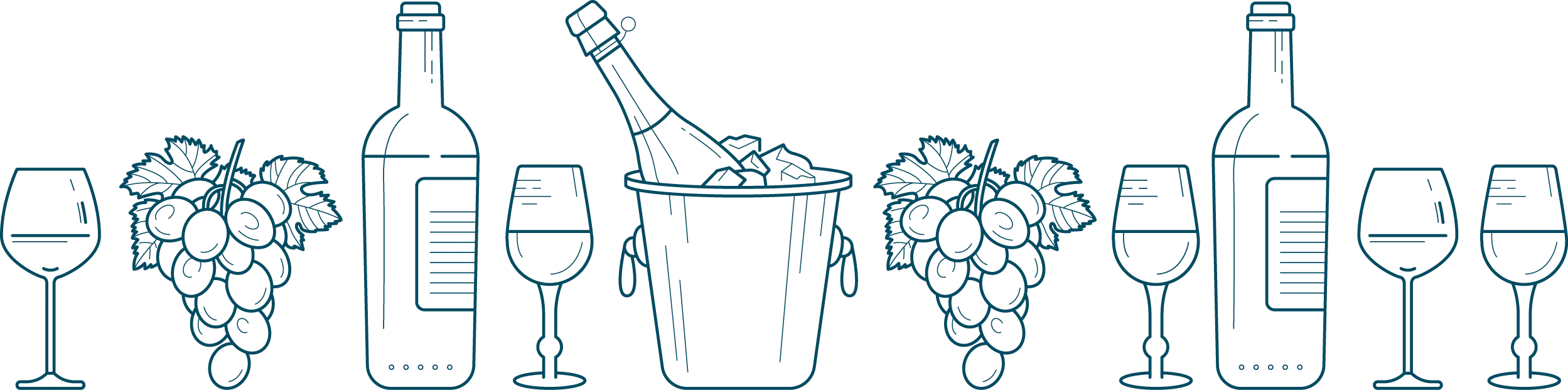 Wein
Mehrere Icon von Weinflaschen, Weingläsern und Weintrauben nebeneinander.