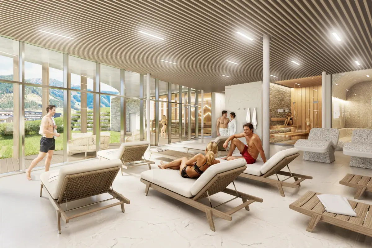 Rückzugsorte Eine Gruppe von Menschen in einem Spa.