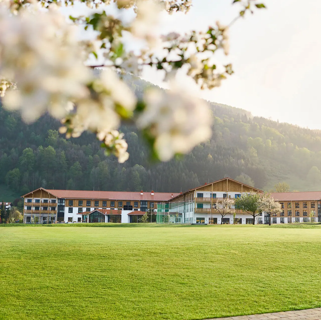 aja Ruhpolding Das aja Ruhpolding mit einem Kirchbaum im Vordergrund.