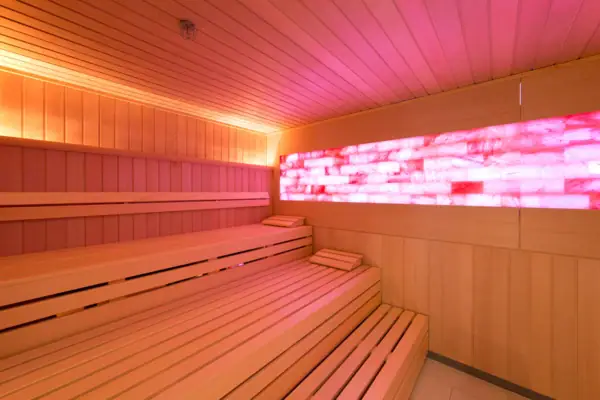 Textilsauna Sauna mit pinkem Licht